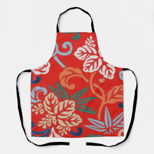 Red Hawaiian Japanese Kimono: Vintage Floral Apron