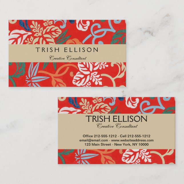 Red Hawaiian Japanese Kimono: Vintage Floral Business Card (Front/Back)