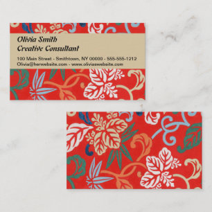 Red Hawaiian Japanese Kimono: Vintage Floral Business Card