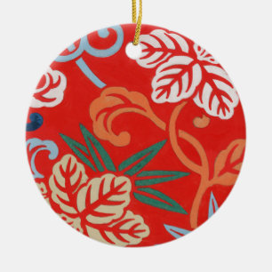 Red Hawaiian Japanese Kimono: Vintage Floral Ceramic Tree Decoration