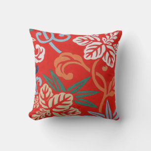 Red Hawaiian Japanese Kimono: Vintage Floral Cushion