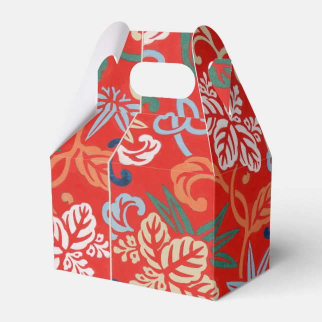 Red Hawaiian Japanese Kimono: Vintage Floral Favour Box (Front Side)