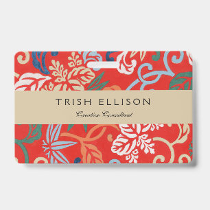 Red Hawaiian Japanese Kimono: Vintage Floral ID Badge
