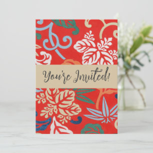 Red Hawaiian Japanese Kimono: Vintage Floral Invitation