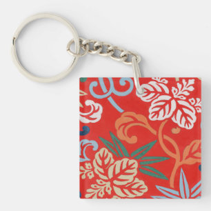 Red Hawaiian Japanese Kimono: Vintage Floral Key Ring