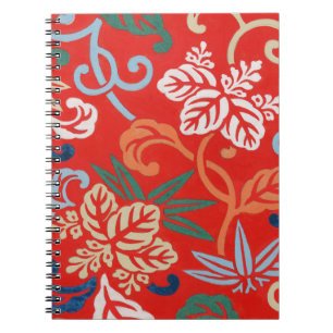 Red Hawaiian Japanese Kimono: Vintage Floral Notebook