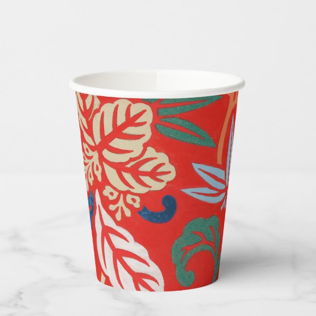 Red Hawaiian Japanese Kimono: Vintage Floral Paper Cups (Left)