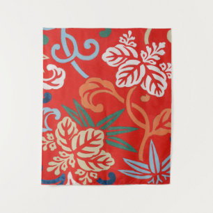 Red Hawaiian Japanese Kimono: Vintage Floral Tapestry