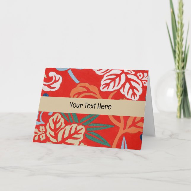 Red Hawaiian Japanese Kimono: Vintage Floral Thank You Card (Front)