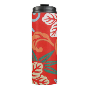 Red Hawaiian Japanese Kimono: Vintage Floral Thermal Tumbler