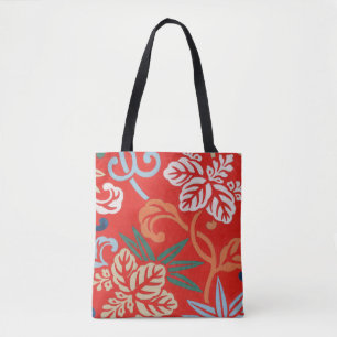 Red Hawaiian Japanese Kimono: Vintage Floral Tote Bag