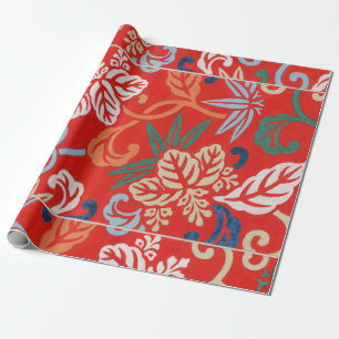 Red Hawaiian Japanese Kimono: Vintage Floral Wrapping Paper