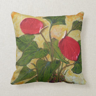 Red Hawaiian Lava Plant (Anthurium) Throw Pillow