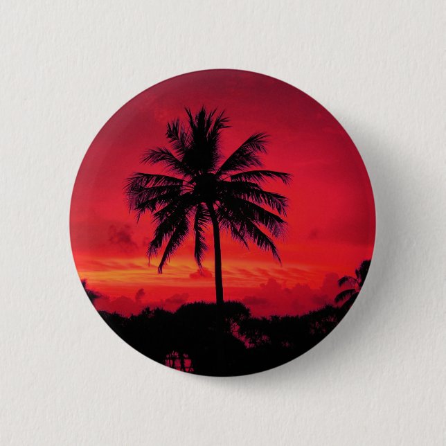 Red Hawaiian Sunset Exotic Palm Trees 6 Cm Round Badge (Front)
