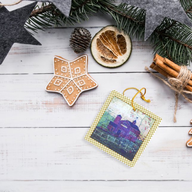 Red Hay Barn Ephemera Ceramic Ornament (Creator Uploaded)