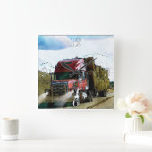 Red Hay Delivery Truck - Lorry and Highway Art Square Wall Clock (Home)