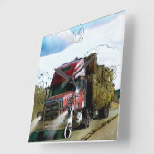 Red Hay Delivery Truck - Lorry and Highway Art Square Wall Clock (Angle)