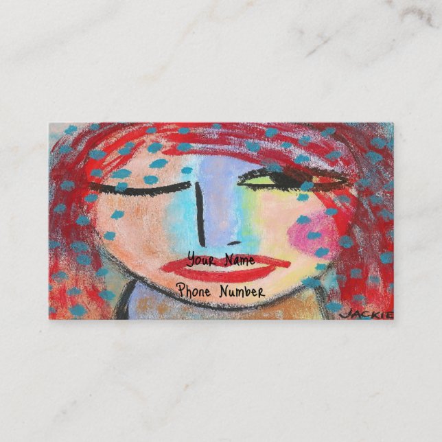 Red Head Abstract Portrait of a Woman Business Card (Front)