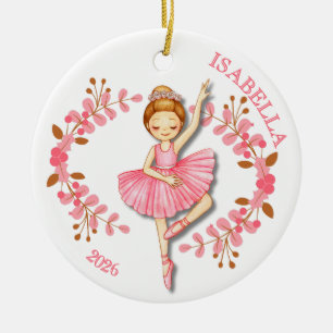 Red-Head Ballerina in Pink Ceramic Tree Decoration