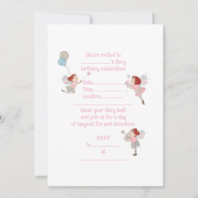 Red Head Fairies Birthday Invitation (Front)