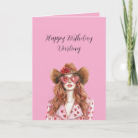 Red Head Lady Cowgirl Hearts Birthday