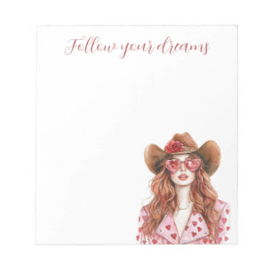 Red Head Lady Mint Dress Notepad