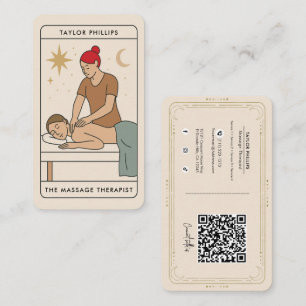 Red Head Massage Therapist Tarot Social Media QR Business Card