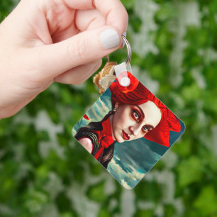 Red Head Poppy Flower Lady fantasy art  Key Ring