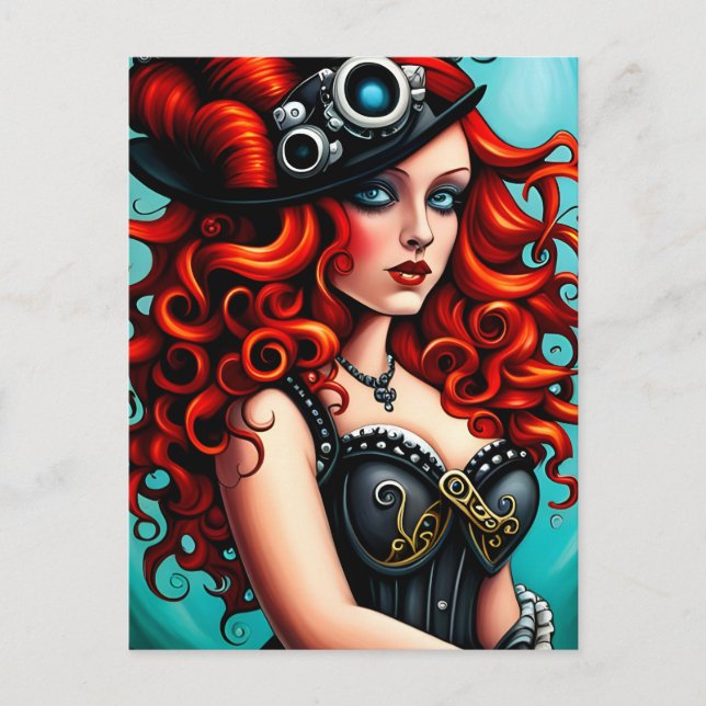 Red Head Steampunk Woman Postcard (Front)