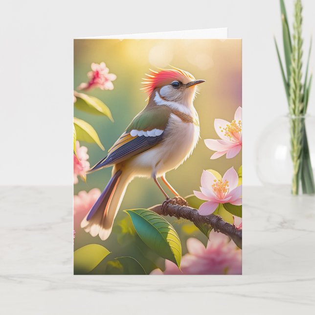 Red Headed Buff Chested Warbler Fantasy Bird Card (Front)