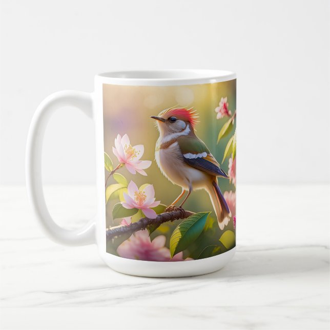 Red Headed Buff Chested Warbler Fantasy Bird Coffee Mug (Left)