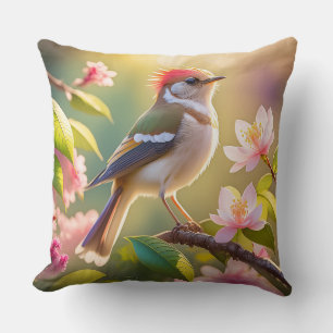 Red Headed Buff Chested Warbler Fantasy Bird Cushion
