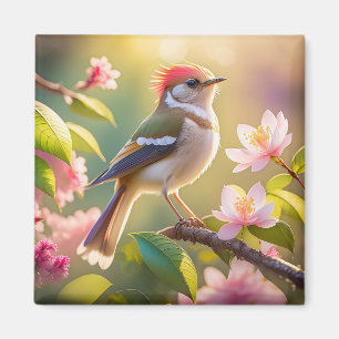 Red Headed Buff Chested Warbler Fantasy Bird Magnet
