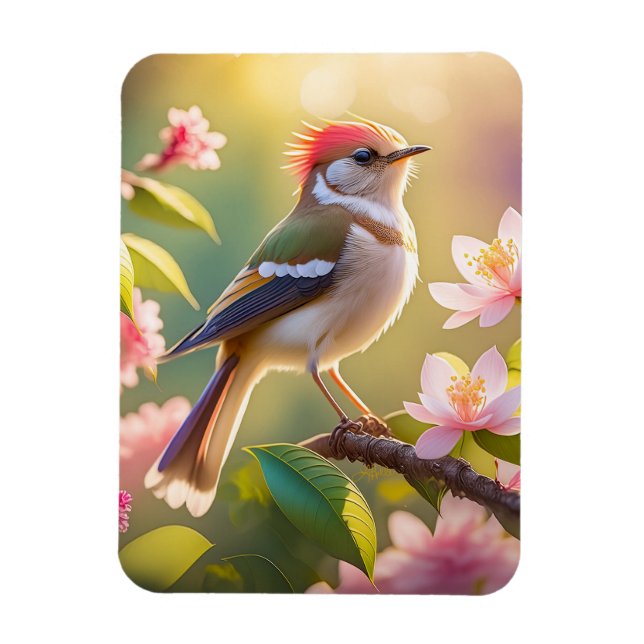 Red Headed Buff Chested Warbler Fantasy Bird Magnet (Vertical)