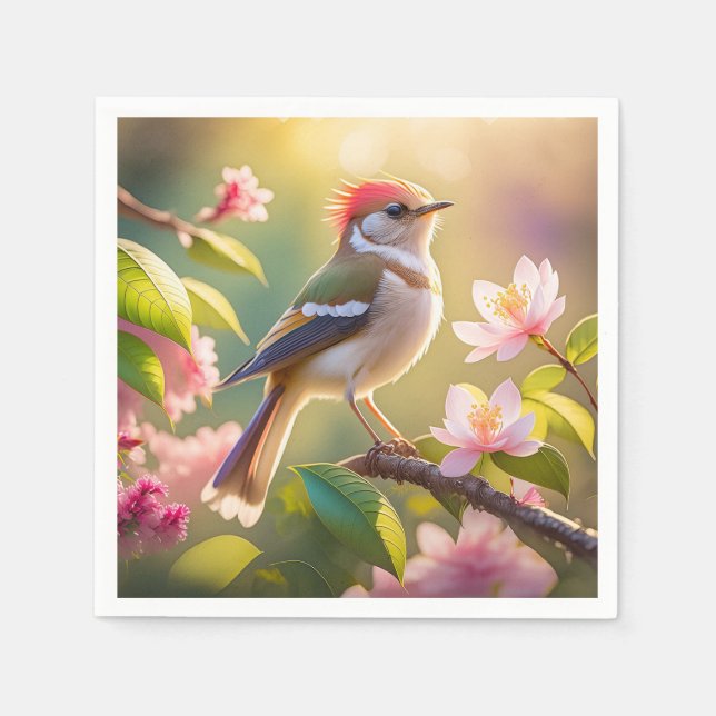 Red Headed Buff Chested Warbler Fantasy Bird Napkin (Front)