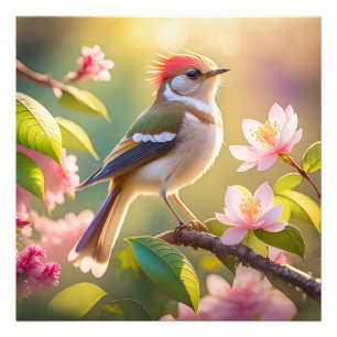 Red Headed Buff Chested Warbler Fantasy Bird Photo Print