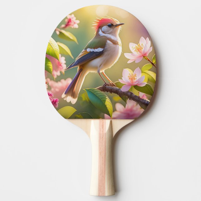 Red Headed Buff Chested Warbler Fantasy Bird Ping Pong Paddle (Front)