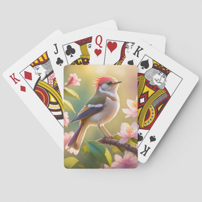 Red Headed Buff Chested Warbler Fantasy Bird Playing Cards (Back)