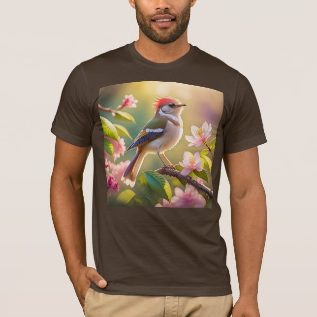 Red Headed Buff Chested Warbler Fantasy Bird T-Shirt (Front)
