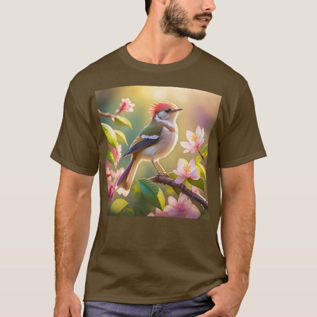 Red Headed Buff Chested Warbler Fantasy Bird T-Shirt (Front)