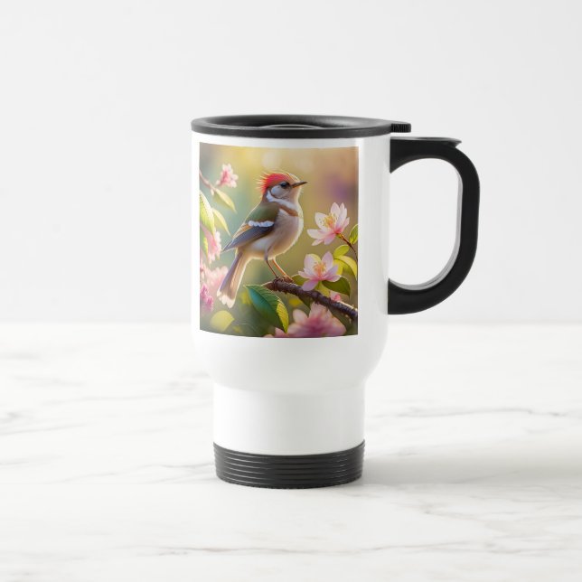 Red Headed Buff Chested Warbler Fantasy Bird Travel Mug (Right)