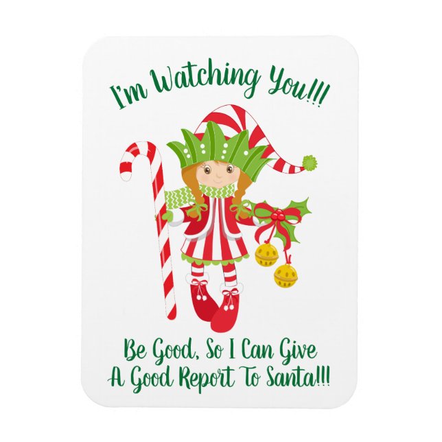 Red Headed Girl Elf Christmas Fridge Magnet (Vertical)