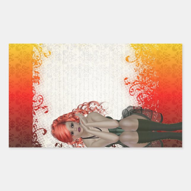 Red headed goth girl rectangular sticker (Front)