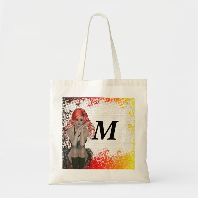 Red headed goth girl tote bag (Front)
