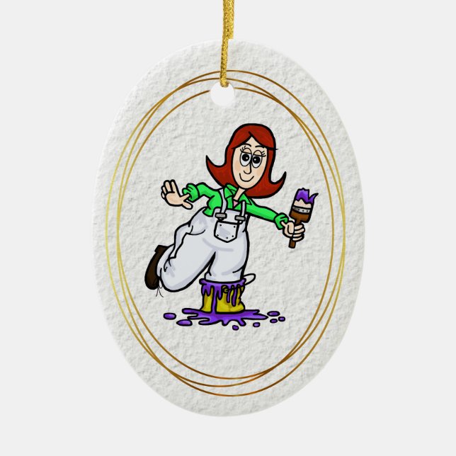 Red Headed or Auburn Female House Painter Ornament (Front)