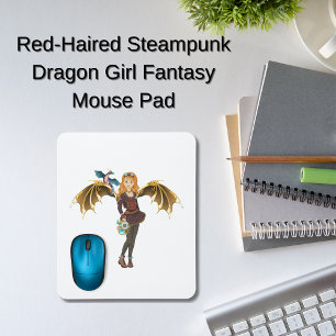 Red-Headed Steampunk Dragon Girl Mouse Pad