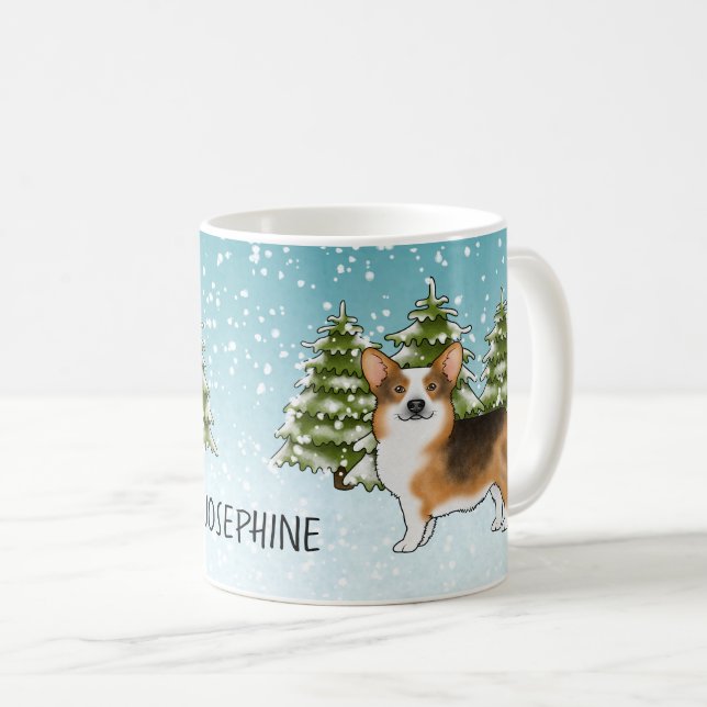 Red Headed Tri Pembroke Corgi Winter Christmas Coffee Mug (Front Right)