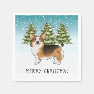 Red Headed Tri Pembroke Corgi Winter Christmas Napkin