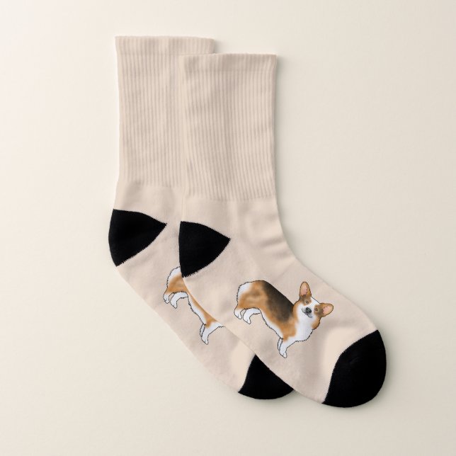 Red Headed Tri Pembroke Welsh Corgi Cartoon Dog Socks (Pair)