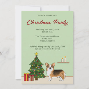 Red Headed Tri Pembroke Welsh Corgi Christmas Tree Invitation